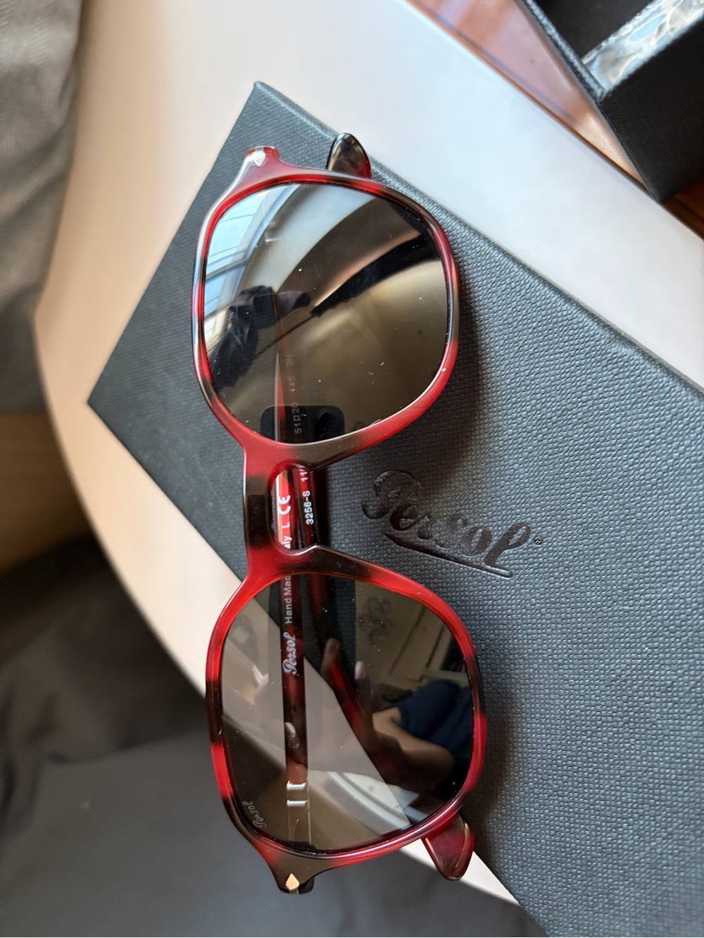 Persol Red and Black Round Sunglasses PO3256S